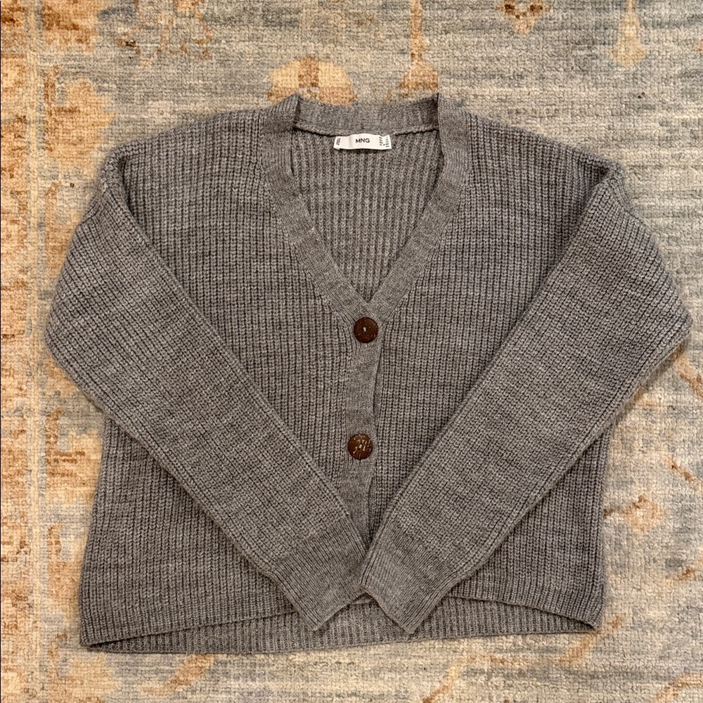Mango Gray V-Neck Cardigan